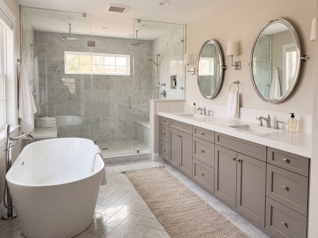 Master bathroom with freestanding tub and marble shower — Bellevue bathroom remodel